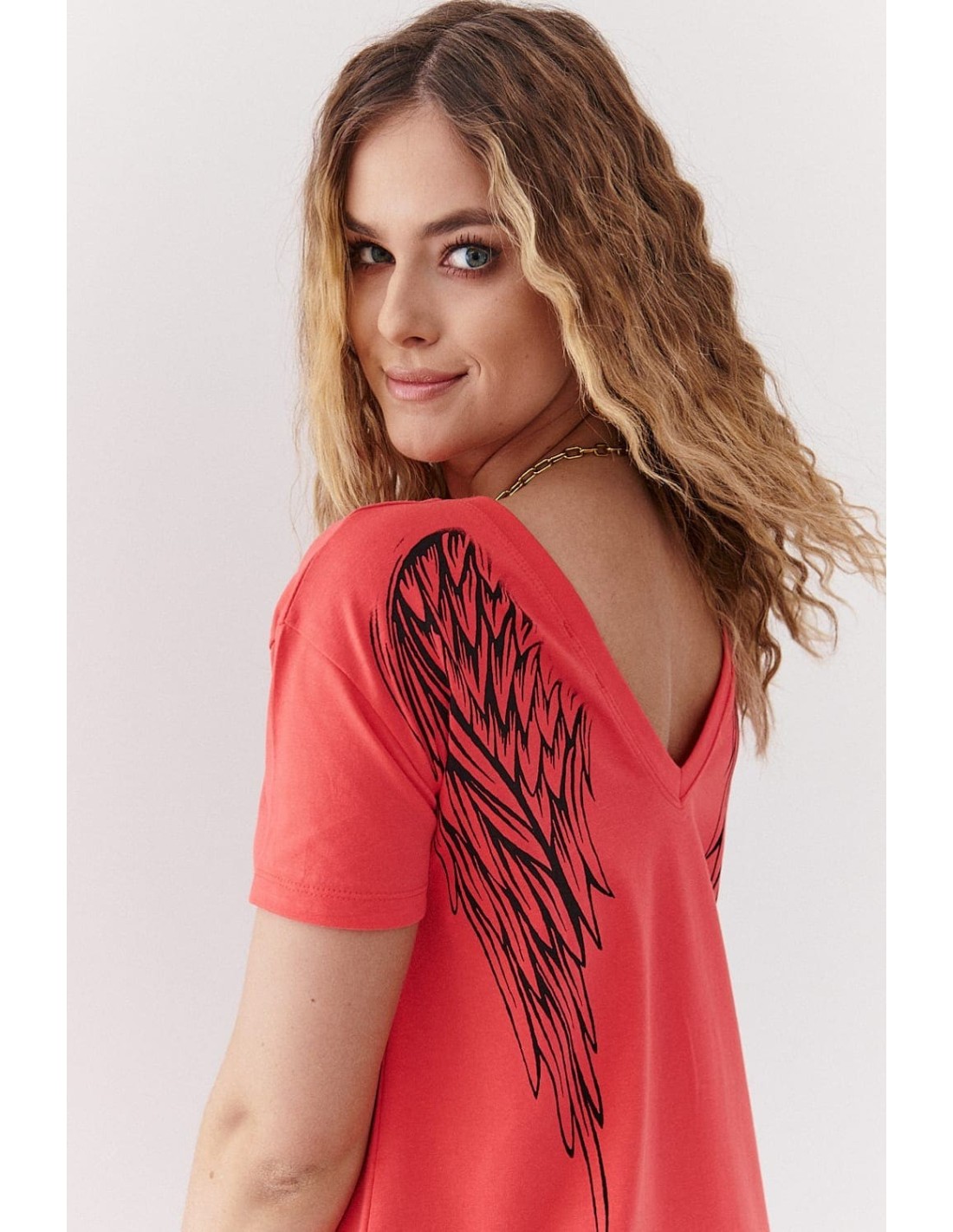 Asymmetric coral tunic with wings on the back 3321 - Online store - Boutique